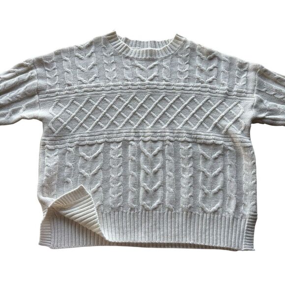 Time & Tru pullover Crew Cream Cozy Chunky Cable Knit Sweater Size XL 16-18 - Picture 2 of 8